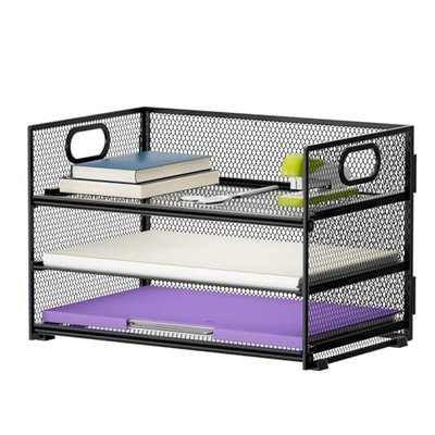 Marbrasse 3 Tier Paper Organizer Letter Tray, Mesh File Organizer with Handle, Paper Sorter Desk Organizer for Home Office Supplies