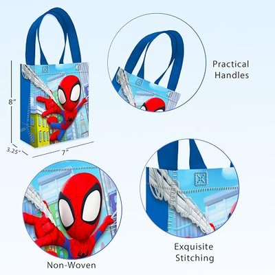 Spidey Party Favor Bags for Kids Birthday 24 Pack Bundle | Mini 8" Spidey and His Amazing Friends Party Goodie Bags, Bulk Reusable Tote Canvas Gift Bags - Spidey Party Supplies