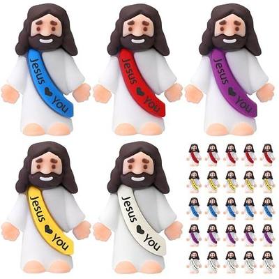 Bememo 25 Pcs Little Jesus Figures, Mini Jesus Loves You Figures, Original Design Multicolor Tiny Figurines to Hide and Seek, Sunday School Religious Party Favors Gift(Lively Colors)
