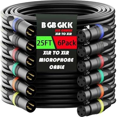 XLR Cables 25ft 6 Pack, Professional XLR Microphone Cable Male to Female, Gold-Plated 3-pin X LR Speaker Cables Balanced Mic Cord, Multicolor