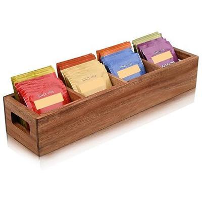 Acacia Wood Tea Bag Organizer with 4 Slots – Tea Bag Holder and Tea Organizer, Sugar Packet Storage for Countertops