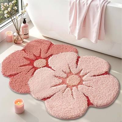 LUMI Flower Bath Rug, Funny Floral Bath Mat, Soft Plush Fluffy Red Rug, Absorbent, Non-Slip for Bathroom, Kitchen Sink, Bedroom, Kid's Bedroom, and Living Room, 20"x32", Bliss Pink