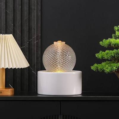 Generic Indoor Water Feature Tabletop Ceramic Fountain Home Kitchen Office Decoration Modern Design Style (white)