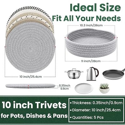10 Inch Trivets for Hot Dishes, Hot Pots and Pans, 5 Pcs | Comes with Storage Basket, Extra Large Thick Heat Resistant, Large Coaster, Hot Pads, Pot Holders for Countertop