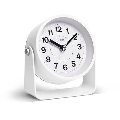 TIMESS Analog Alarm Clock, Silent Non-Ticking Quartz Movement, Battery-Operated with Snooze & On-Demand Light, Easy to Set Gentle Wake Bedside Desk Clock, Ideal for Home, Travel, Office (White)