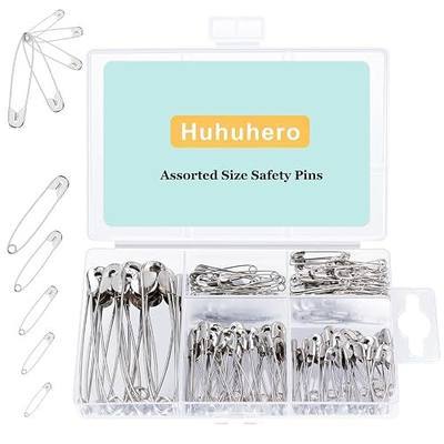 Huhuhero 160Pcs Safety Pins, Large & Small Safety Pins for Clothes Sewing Craft, 5 Assorted Sizes Sharp Edge Pins Bulk, Art and Craft Supplies (Sliver)