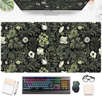 Dark Green Floral Plants XXL Gaming Mousepad & Desk Pad - Nature Leaf Flower Laptop Keyboard Mat 31.5 x 15.75