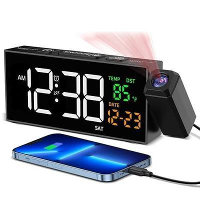 Netzu Projection Clock for Bedroom Ceiling, Alarm Clocks Black | 180° Rotatable Projector, Date Temperature and Weekday, 5 Brightness, 10 Ringtones, 4 Volumes, Manual DST, Snooze