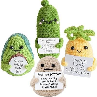 Positive Crochet Animals with Messages Emotional Support Plush 4 | Appreciation Gifts Bulk for Friends Cemployee Teacher Advent Thanksgiving Christmas Party Favors Desk Pets