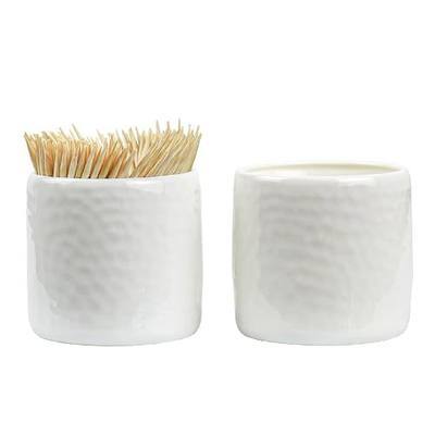 Porcelain Toothpick Holders, Set of 2 Toothpick Dispensers with 400 pcs Bamboo Toothpicks, White
