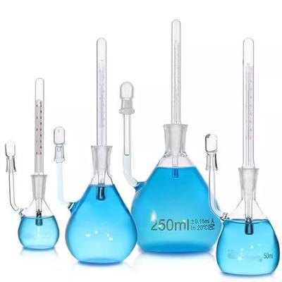 Laboratory Glass Pycnometer with Thermometer Borosilicate Glass Specific Gravity Bottle Lab Glassware for Determining Liquid Density Labs (25ml)