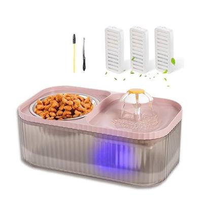 Marchul Cat Water Fountain and Stainless Steel Food Bowl, 100oz/3L Super Quiet Automatic Pet Water Dispenser with Smart Pump and 3 Replacement Filters for Cats and Small Dogs, Pink