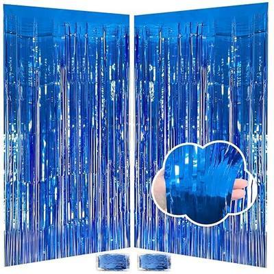 Blue Streamers Party Decorations 3.3x8.2ft, 2 Pack Dark Blue Tinsel Backdrop for Ocean Themed Party Decor, Glitter Blue Foil Fringe Curtains for Door Decorations Hanging Birthday Baby Shower Halloween
