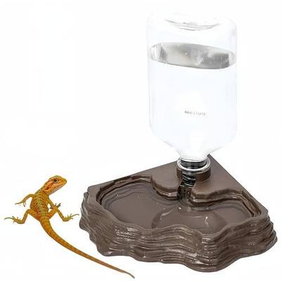 17oz Terrarium Tank Reptile Food Feeders Bowl, Water Feeder Automatic Water Dispenser Waterer Feeding Accessories, for Geckos Lizards Turtle Bearded Dragons (Brown)
