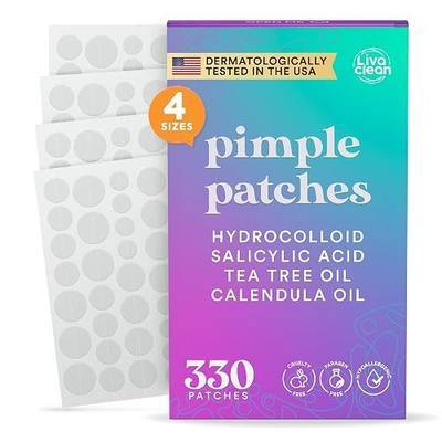 LivaClean 330 CT Pimple Patches for Face w/Salicylic Acid, Tea Tree Oil & Calendula Oil - Four Sizes - Pimple Patch, Hydrocolloid Patch, Acne Patches for Face