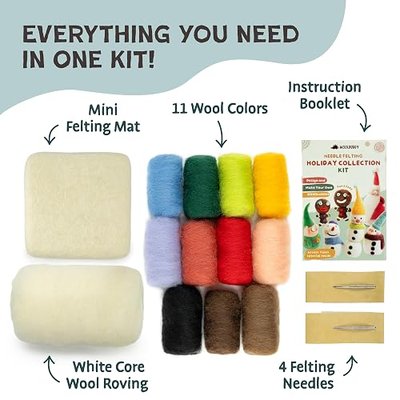 Woolbuddy Needle Felting Kit Starter Set (Christmas) for Beginner & Adults | Needle Felting Kit Holiday Christmas DIY Gifts & Home Décor, with Soft Handmade Wool Roving, Felting Needles & Instruction