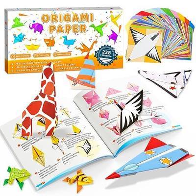 MOBYKE 238 Sheets Origami Paper, Oragami kit for Kids ages with 54 Patterns Projects, Double Sided Colored Blank Orgami Bulk Folding Book, Square Craft Patterned Papers Gift Set for Beginners Boy Girl