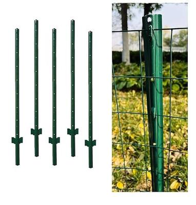 5 Feet (57.8") Metal Fence Post Green, Pack of 5, for 48 Inch High Garden Welded Wire Fence U-Channel Steel Garden Post