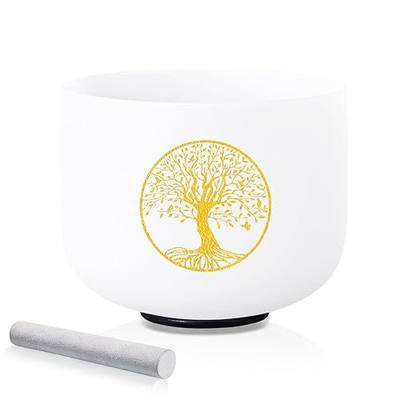432HZ 8 Inch F Note Heart Chakra Frosted Quartz Crystal Singing Bowl | Tree of Life Design, Sound Healing Meditation,Mindfulness,Relaxation