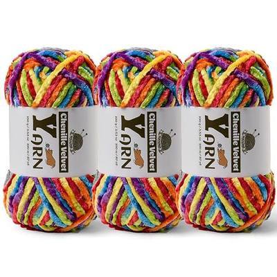 3 Pack Plush Chenille Chunky Yarn - Fluffy Velvet Yarn Crochet for Blanket Knitting and Crocheting - Soft Baby Yarns for Crocheting - Amigurumi Crochet Yarns 100g (87yds) (3 Rainbow)