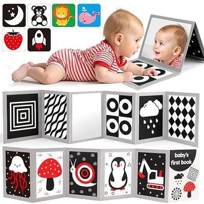 Black and White High Contrast Baby Books Flash Cards Tummy Time Mirror Toys Newborn Toys 0 6 Months Brain Development Infant Stimulating Sensory Toy 0-3 3-6 2 4 5 Month Old Essential