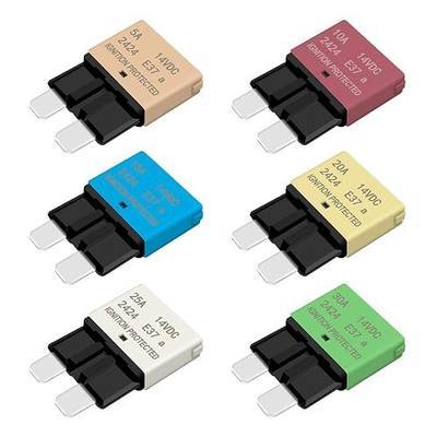 AUTO Reset Fuse Car Standard Blade Fuse Kit 5A 10A 15A 20A 25A 30A ATC/ATO Circuit Breaker for Trolling Motor Truck RV Marine Boat Audio Battery Protection - 14VDC E37 Low Profile Auto Reset Fuses Kit