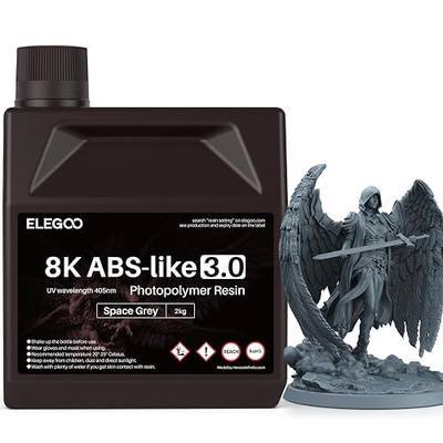 ELEGOO 8K ABS-Like Resin 3.0, Photopolymer Resin UV Curing 405nm, Upgraded ABS 3D Printing Resin, Higher Precision, Lower Shrinkage 3D Resin for LCD/MSLA/DLP 3D Printer, Space Grey 2000G | UV Curing 405nm, Upgraded ABS 3D Printing Resin, Higher Precision, Lower Shrinkage for LCD/MSLA/DLP 3D Printer