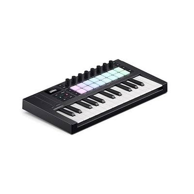 Novation Launchkey Mini 25 MK4 — Portable 25 Mini-Key, USB, MIDI Keyboard Controller with DAW Integration. Chord Mode, Scale Mode, Drum Pads, and Arpeggiator. Includes Music Creation Software Bundle | USB, 25 Mini Synth-Action Keys, 16 Pads with Polyphonic Aftertouch, OLED Display, Scale and Chord M