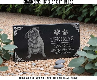 Custom Granite Pet Memorial Stone w/Engraved Photo | Personalized Headstone Grave Marker Plaque | Dog Memorial Tribute Tombstone Monument