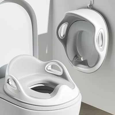 Potty Training Toilet Seat, Toddler Toilet Seat Attachment with Safety Handles, Detachable Soft Cushion, Anti-Slip Design and Splash Guard, Baby Potty Seats for Kids, Boys and Girls (Grey)