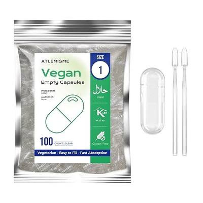 Empty Vegan Capsules Size 1 - (100 Count) DIY Vegetable Capsule Filling - Veggie Caps with 2 Micro Lab Spoons for Capsule Filling