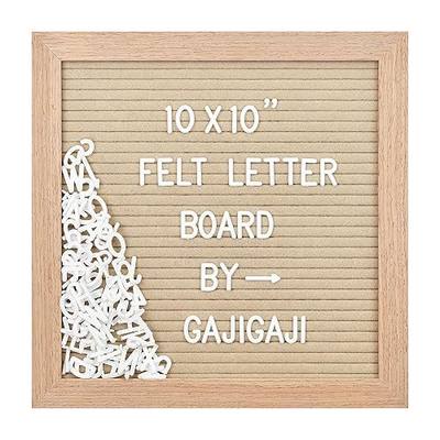 Felt Letter Board, 10 x 10 inch Wooden Frame, Beige | 294 letters, numbers, symbols, changeable message board with wall mount, for baby announcement sign, custom & classroom decor