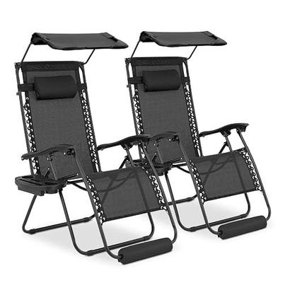 MoNiBloom Zero Gravity Chairs Set of 2, Patio Anti Gravity Recliner with Canopy Shade, Foldable Outdoor Lounger with Cup Holder Tray, Headrest and Footrest for Beach Camping, Black