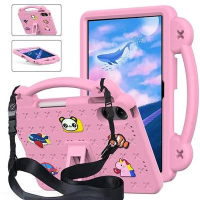 AKABEILA Compatible with Xiaomi Redmi Pad Pro 12.1 2024 Tablet Case, Kids Friendly Universal Lightweight Shockproof Protective Case with Shoulder Strap & Stand Handle & Pen Tray Pink