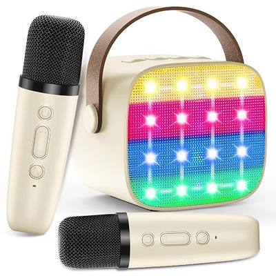 Bluetooth Karaoke Machine Toy for Kids- Mini Karaoke with 2 Wireless Microphone, Voice Changer & LED Lights, Portable Karaoke Mic for 3-8 Year Old Girls, Great for Birthday Home Party