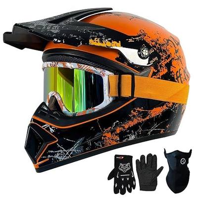 DOT Certified Kids Motorcycle Helmet for Boys Girls 6-18, Lightweight Youth ATV Helmet with 15 Air Vents & Removable Liner, Motocross Dirt Bike Helmet,for Motocross/ATV/Go-Kart ,Orange(L)