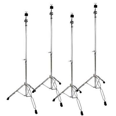 Griffin Straight Cymbal Stand Set (Percussion TiltPro X Edition) 4 Pack – Double Braced Chrome Drum Hardware – Slip-Proof Light-Duty Mounts for Crash, Ride & Splash