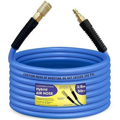 Hybrid Air Hose 3/8 in x 50 ft, 300 PSI Heavy Duty Air Compressor Hose with Quick Coupler and Plug Kit, Lightweight, Kink Resistant, All Weather Flexibility with Bend Restrictors, Blue
