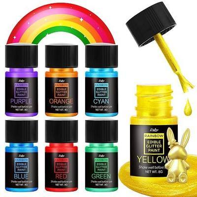 Edible Glitter Paint - Rainbow Food Grade Metallic Glitter Cake Paint for Cake Decorating, Drinks, Cupcakes, Baking - Iridescence Food Decorative Liquid Edible Food Coloring Paint for Fondant, Donuts