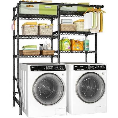 Ulif U13 Over Washer and Dryer Storage Shelves, 6 Tiers Laundry Room Standing Shelf with 2 Hanger Rods, Space Saver Clothes Drying Rack, 63.4" W x 22" D x 77.4" H, Black | 6 Tiers Laundry Storage Organizer Space Saver Clothes Drying Rack with 2 Hanger Rods, 63.4"W x 22"D x 77.4"H, Black