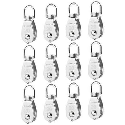 12 Pack M20 Single Pulley Block, 304 Stainless Steel Wire Rope Cable Pulley, Heavy Duty Swivel Pulley Wheel Hanging Wire Towing Wheel for Lifting