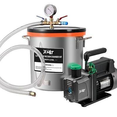 PB Motor Tech 5 Gallon Vacuum Chamber Kit with 4.5 CFM Vacuum Pump | Tempered Glass Lid, Double Rubber Seals, Resin Casting, Essential Oil/Silicone Degassing, Wood Stabilizing Use