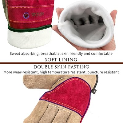 WZQH Leather Work Gloves for Women or Men, Medium Glove for Gardening, Tig/Mig Welding, Construction, Chainsaw, Farm, Ranch, etc. Cowhide, Cotton Lined, Utility, Firm Grip, Durable. Rose Red - Grey M