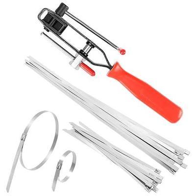 QWORK Auto Joint Banding Boot Axle Clamp Pliers with 20PCS Stainless Steel CV Joint Boot Band Clamps, Auto/ATV CV Axle Clamp Tool Kit Includes 10 Small and 10 Large Clamps