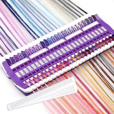 Embroidery Floss Bobbins 50 Positions Thread Organizers for Cross Stitch | Floss Organizer Embroidery Shelf with 15Pcs Replaceable Paper Card Thread Holder for Sewing Embroidery Thread Plastic, Purple