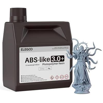 ELEGOO ABS-Like Resin 3.0+, Upgraded 3D Printer Photopolymer Resin, Higher Heat-Resistance Fast Curing High Precision Non-Brittle, Grey 2000g