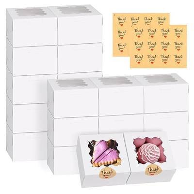 WINKIO Cookie Boxes with Window, Small Bakery Boxes for Dessert Pastry | 26 Pcs with Stickers, 4×4×2.5 in, White, Window Top, Packaging for Cinnamon Roll, Mini Cake, Baked Goods, Goodie Candy