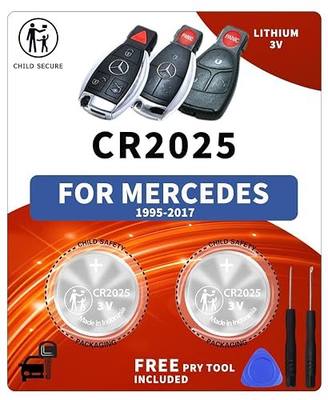 Key Fob Battery Replacement for Mercedes-Benz CR2025 (2 Pack) | Fits C-Class E-Class ML S-Class Sprinter GLC GL CLA CLK GLE GLA SLK SL CLS GLS R C300 E350 ML350 C280 Smart Remote Key