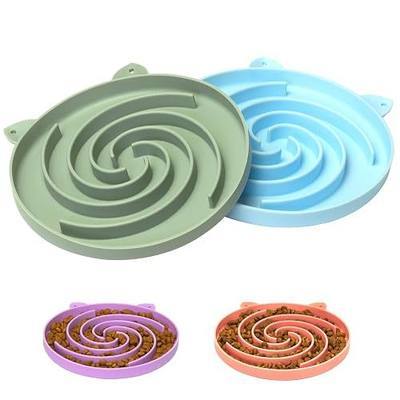 Bifeaw Slow Feeder Cat Bowl, Easy to Clean Silicone Bowl, Ideal for Dry and Wet Food (Green and Blue)