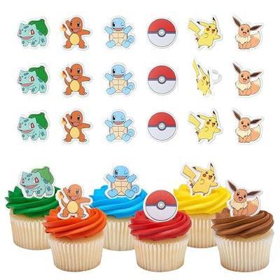 DecoPac Pokémon Rings, Cupcake Decorations With Pikachu, Bulbasaur, Eevee, Charmander, Squirtle, and Poké Ball, Multicolored Food Safe Cake Toppers – 24 Pack